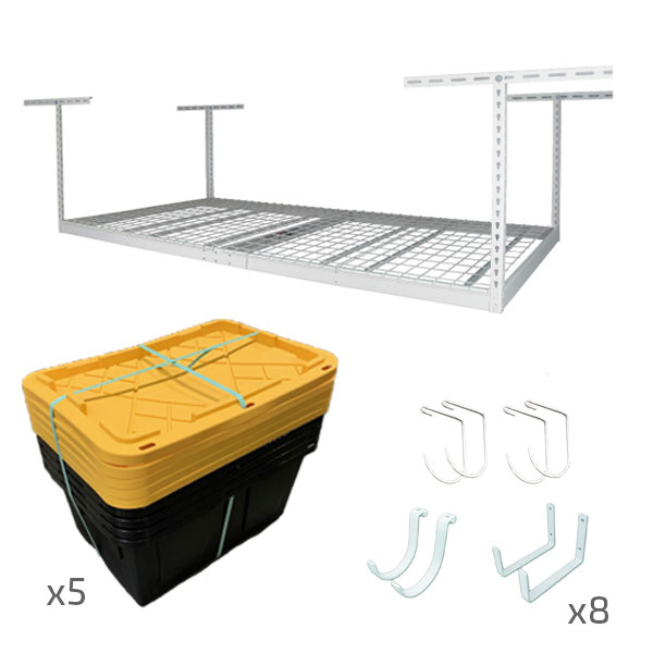 4’ x 8’ Overhead Garage Storage Bundle w/ 5 Bins (Yellow)