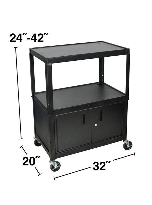 Luxor Extra Wide Steel Adjustable Height A/V Cart W/ Cabinet