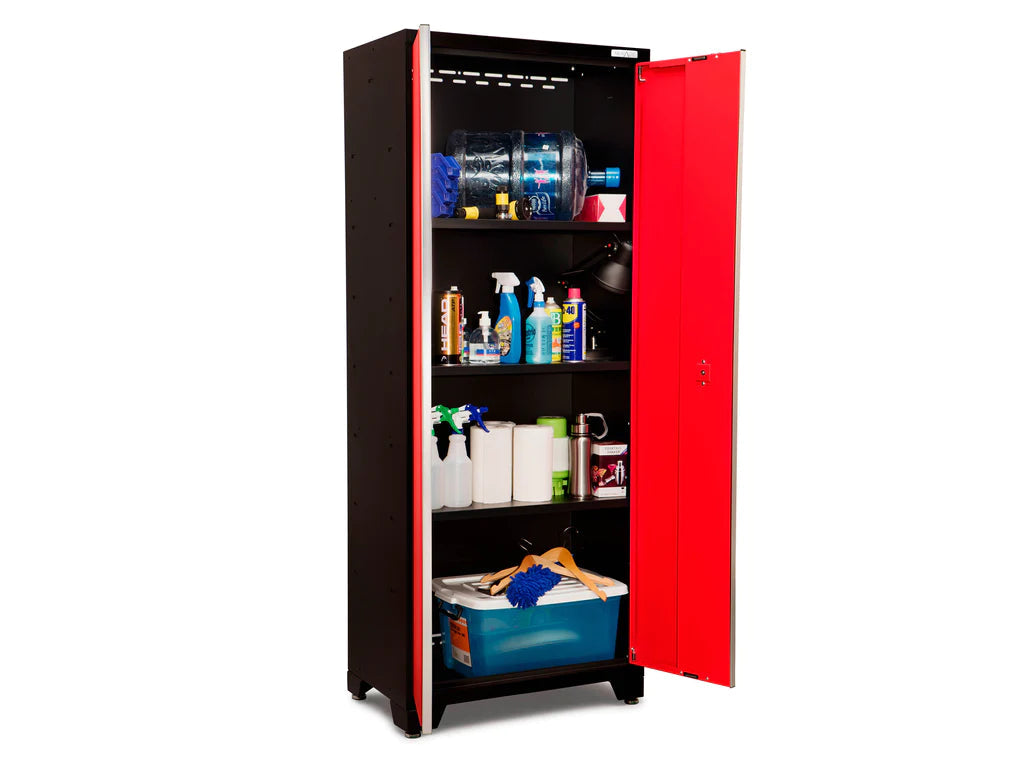 NewAge Bold 3.0 Series 8 Piece Cabinet Set with Project Center, Tool Drawer, Base, Wall Cabinets and Lockers Red