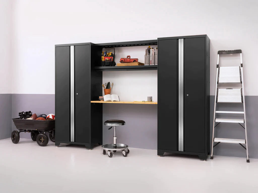 NewAge Bold 3.0 Series 9 Piece Cabinet Set with 2 Tool, Base, Wall Cabinets and 30 in. Lockers Black