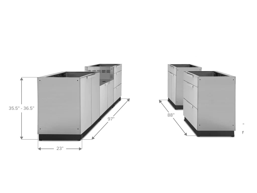 NewAge Products Outdoor Kitchen Stainless Steel 5 Piece Cabinet Set with 3-Drawer, 2-Door, 2-Door Drawer and Grill Cabinet