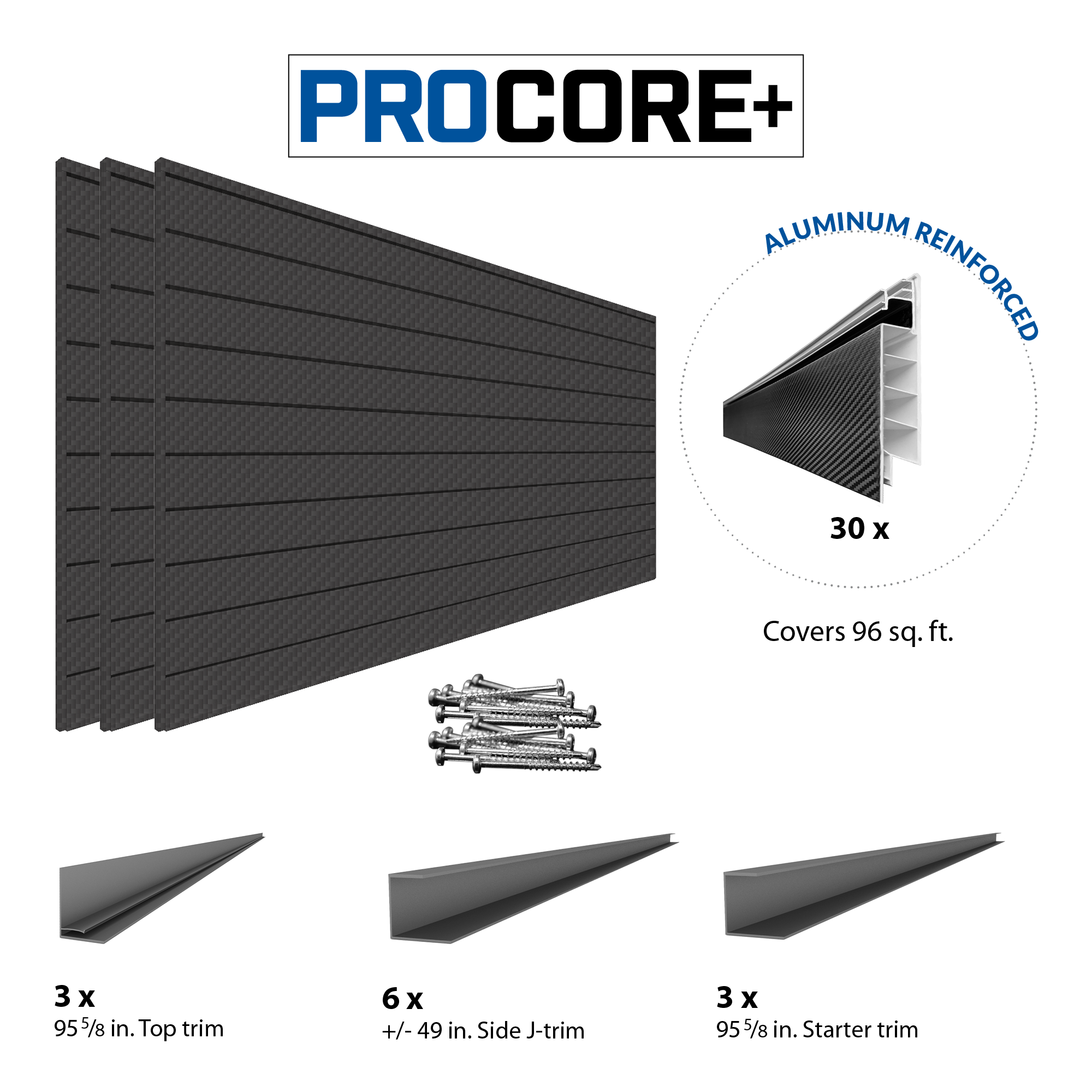 Proslat 8 ft. x 4 ft. PROCORE+ Carbon Fiber PVC Slatwall - 3