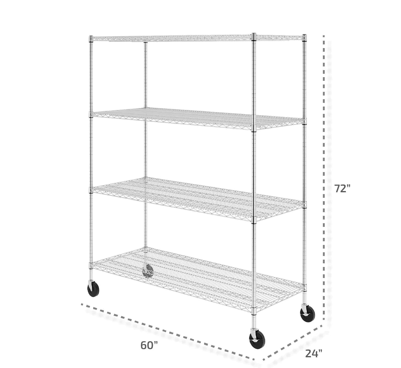 SafeRacks NSF 4-Tier Wire Shelving Rack with Wheels - 60