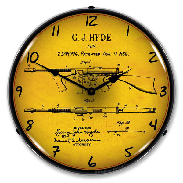 Collectable Sign And Clock Thompson Sub Machine Gun Patent Clock Re1507611 Garage Cabinets