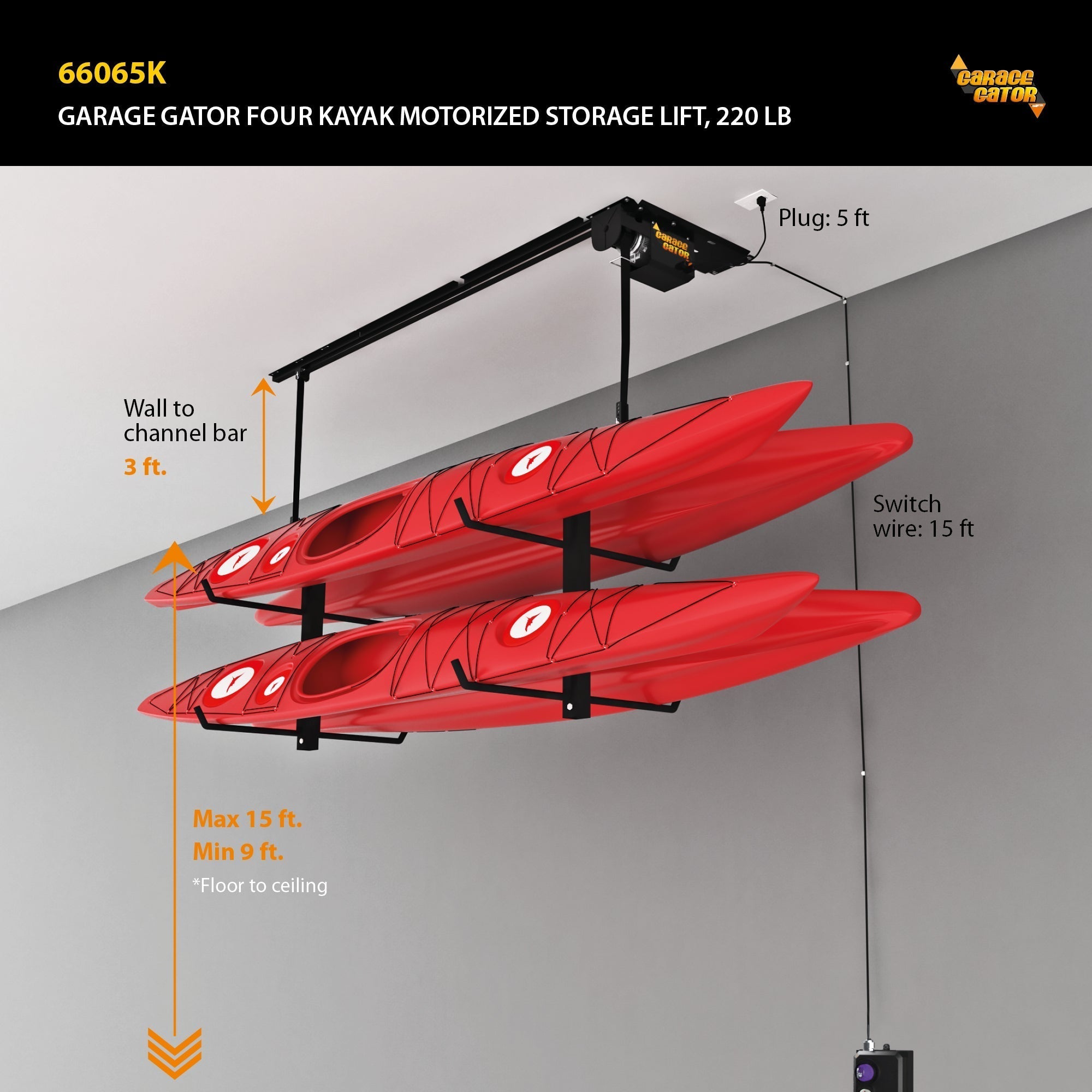Proslat Garage Gator Four Kayak 220 lb Lift Kit - Garage