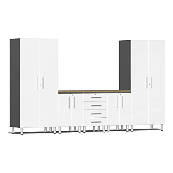 UltiMATE Garage 2.0 Series White Metallic 6Piece Kit with Bamboo Top
