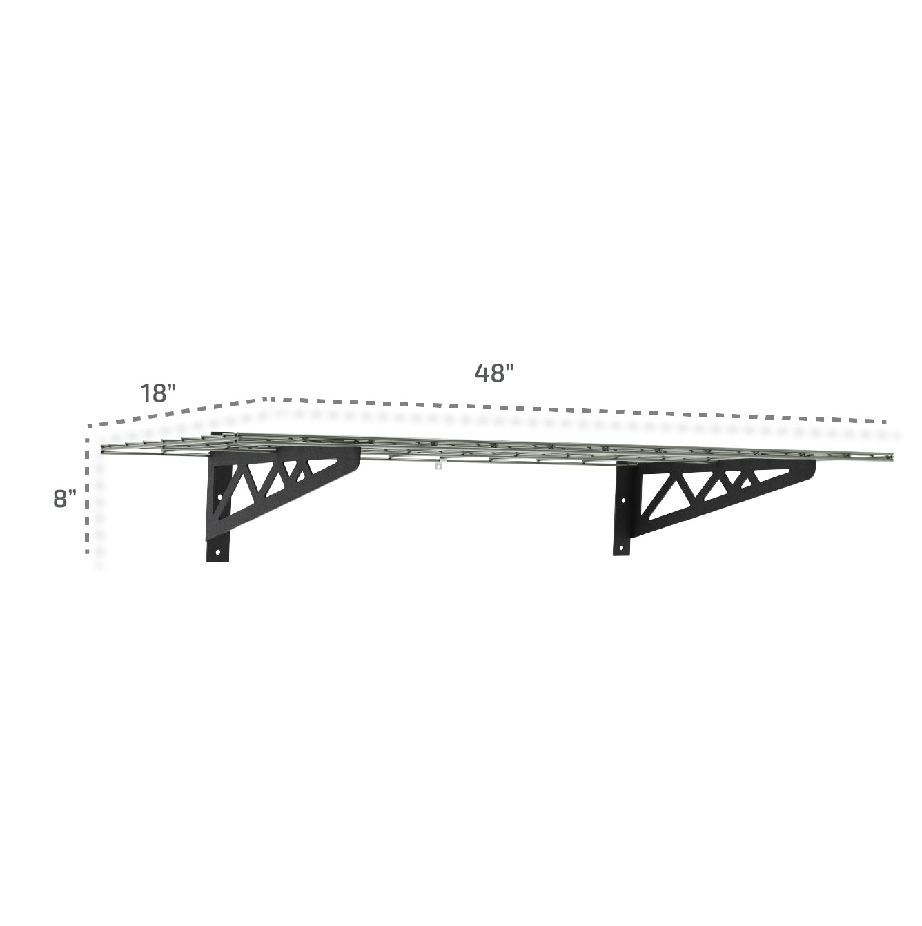 18’ x 48’ Wall Shelves (Two Pack with Hooks) - Mounted