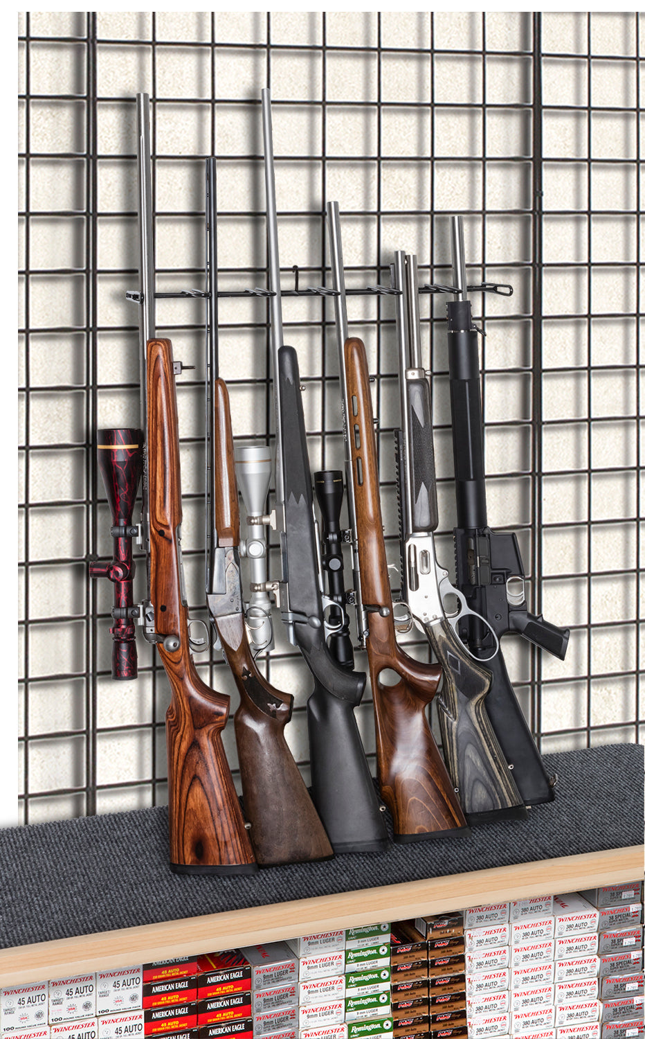 2’ 6-Rifle High End Rifle Shelf Display – Slat Wall / Peg