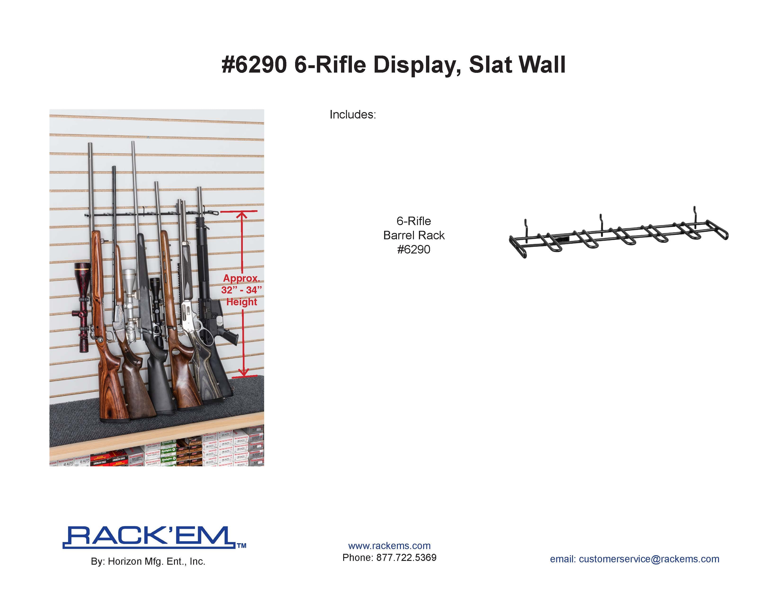 2' 6-Barrel "In-Line" Rifle Barrel Rest, For Slat Wall (SKU 6290)