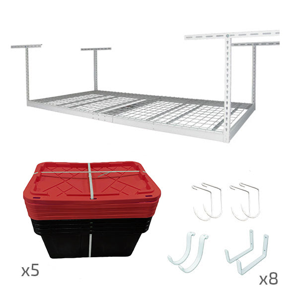 4’ x 8’ Overhead Garage Storage Bundle w/ 5 Bins (Red)