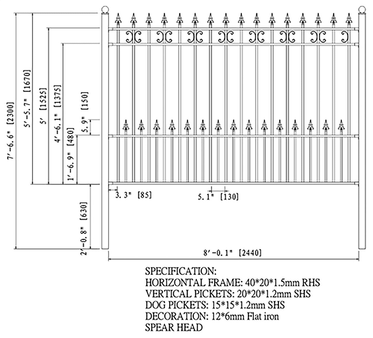 Aleko 2-Panel Fence Kit – VENICE Style – 8x5 ft. Each
