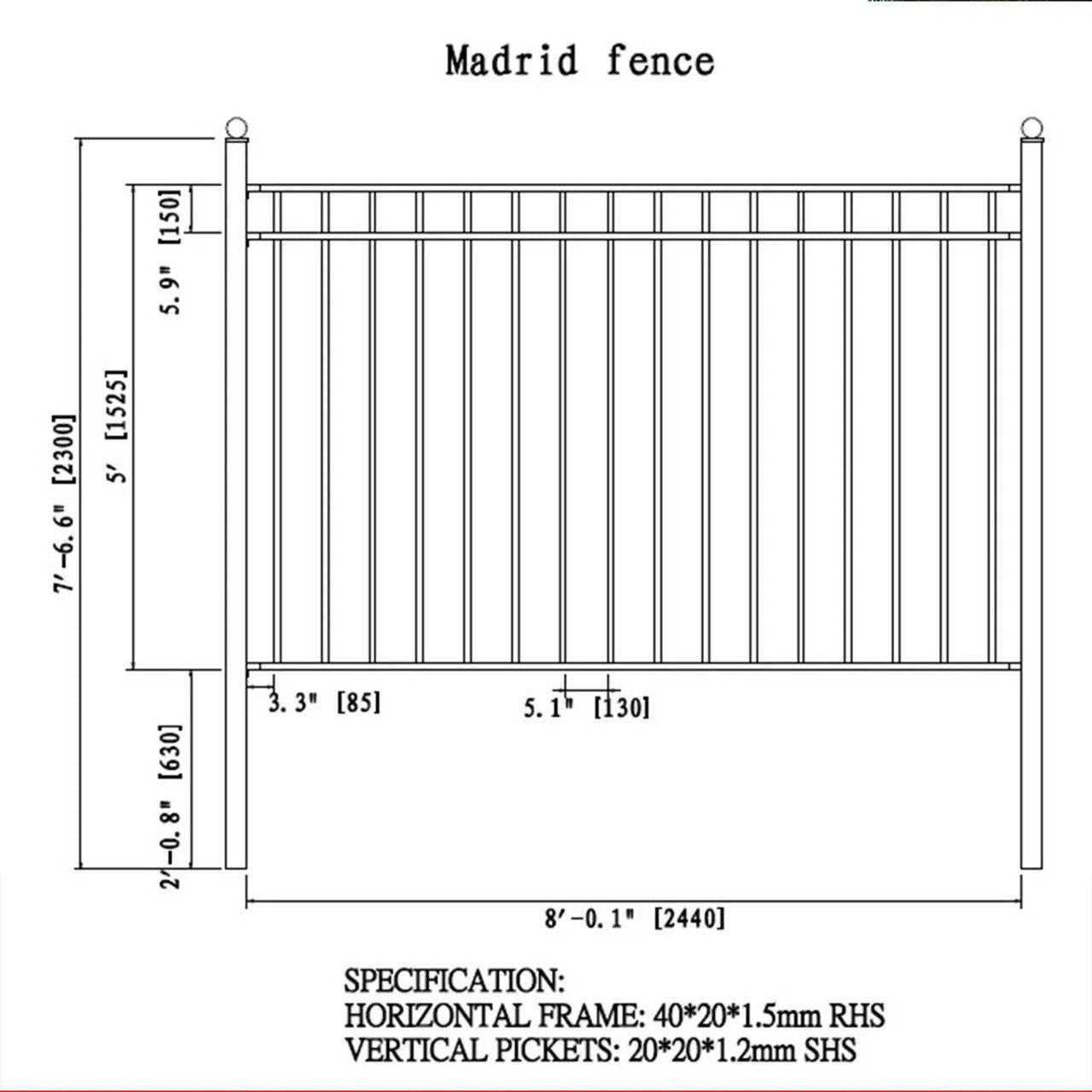 Aleko 8-Panel Steel Fence Kit – MADRID Style – 8x5 ft. Each