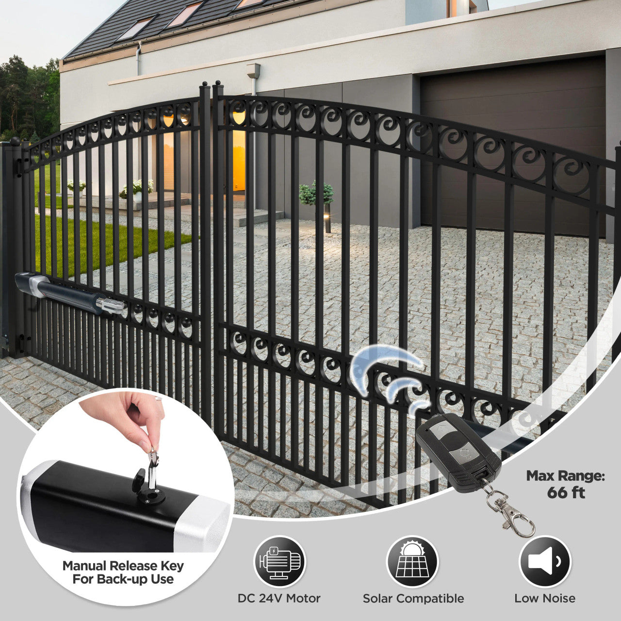 Aleko Automated Steel Dual Swing Driveway Gate and Gate Opener Complete Kit – ETL Listed - Florence Style – 14 x 6 Feet - 14DFLOR1300ACC-AP