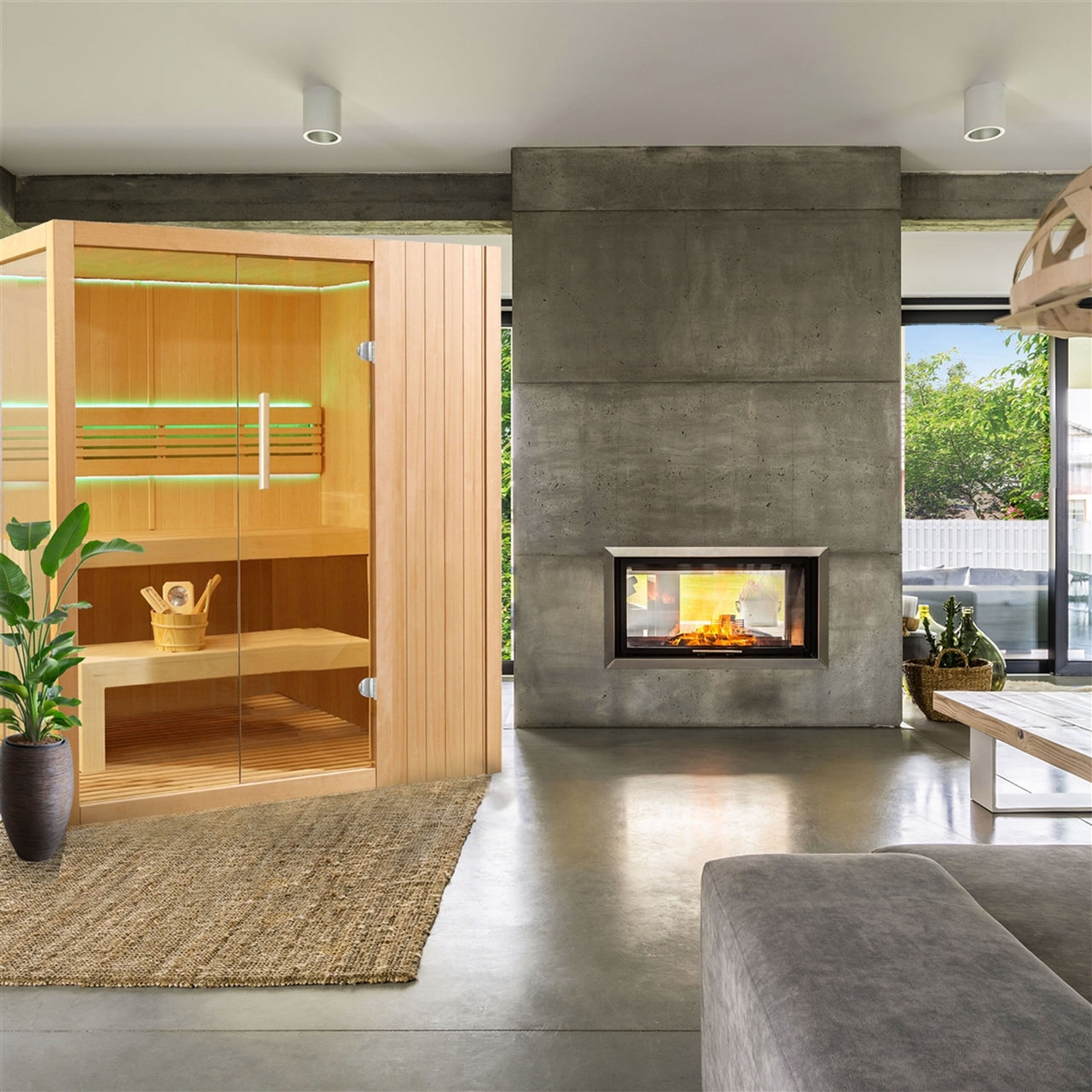 Aleko Canadian Hemlock Indoor Wet Dry Sauna with LED Lights