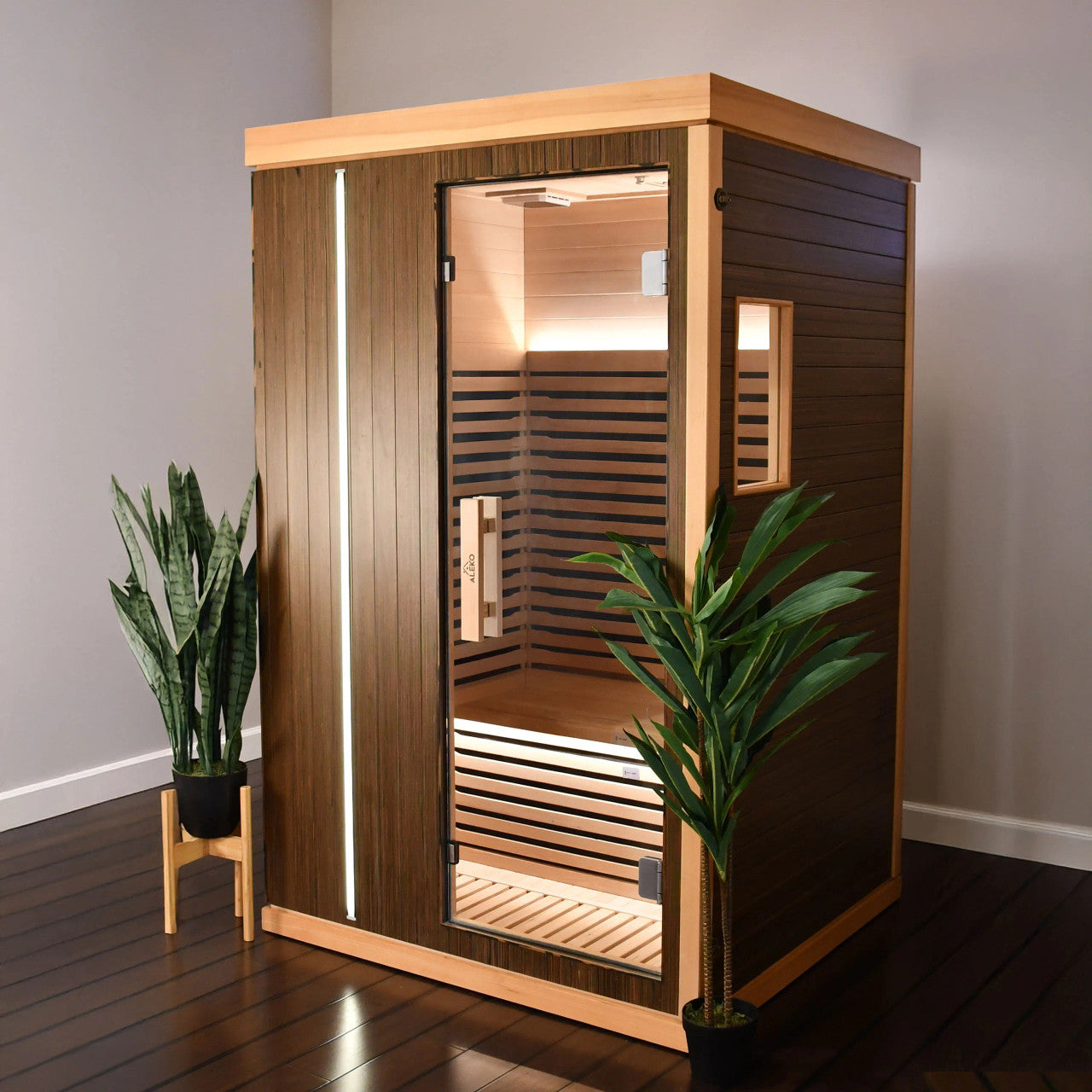 Aleko Canadian Hemlock Infrared Sauna – Walnut Finish - 1-2