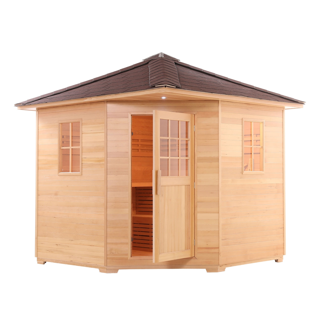 Aleko Canadian Hemlock Wet Dry Outdoor Sauna with Asphalt