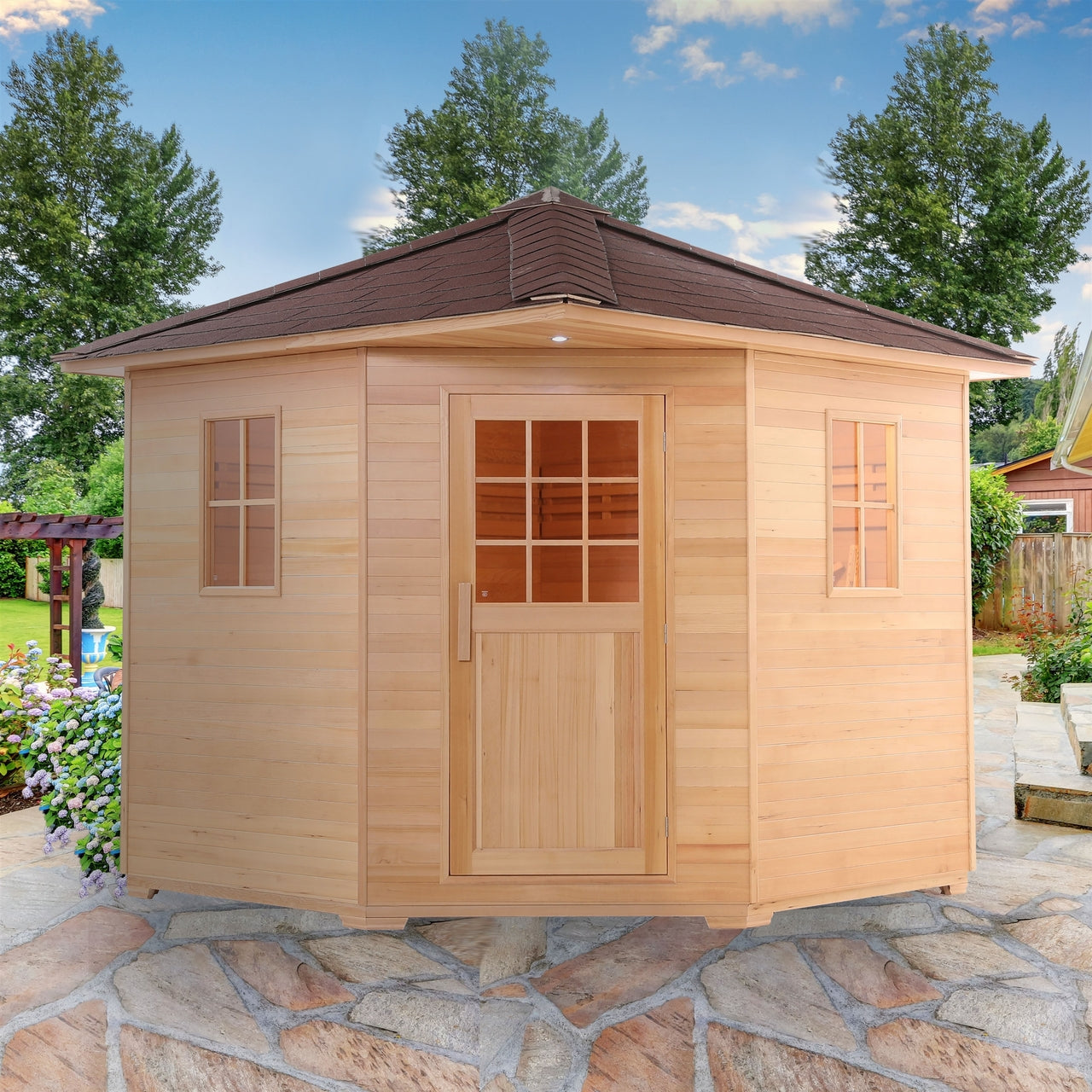 Aleko Canadian Hemlock Wet Dry Outdoor Sauna with Asphalt