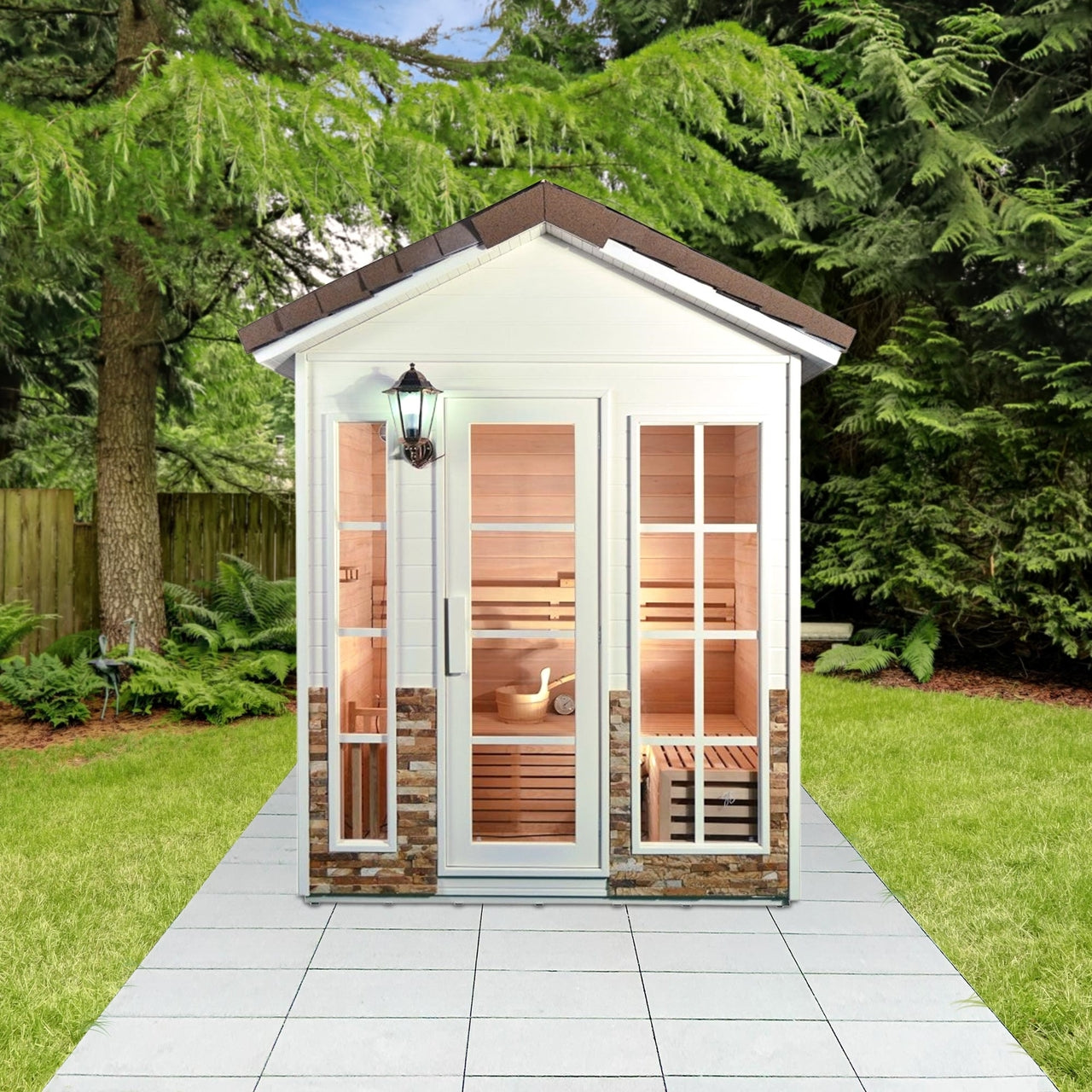 Aleko CED6PORI Outdoor Canadian Red Cedar Wet Dry Sauna - 6
