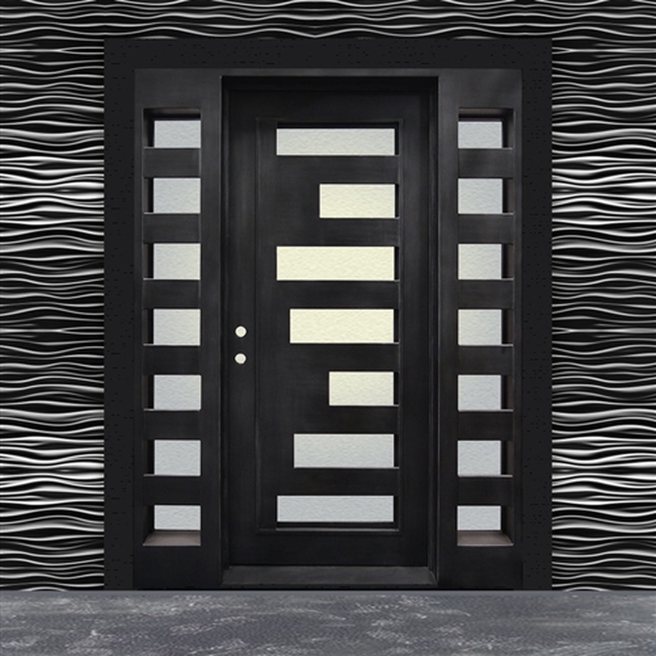 Aleko Doors Iron Square Top Geometric-Embossed Single Door