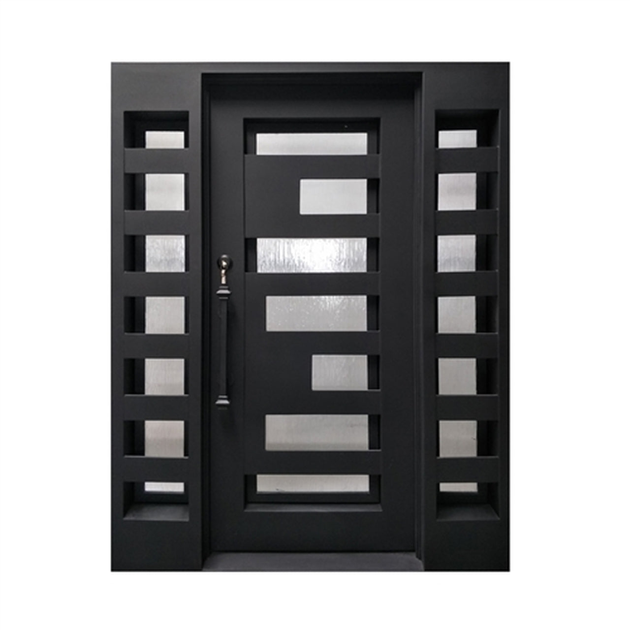 Aleko Doors Iron Square Top Geometric-Embossed Single Door