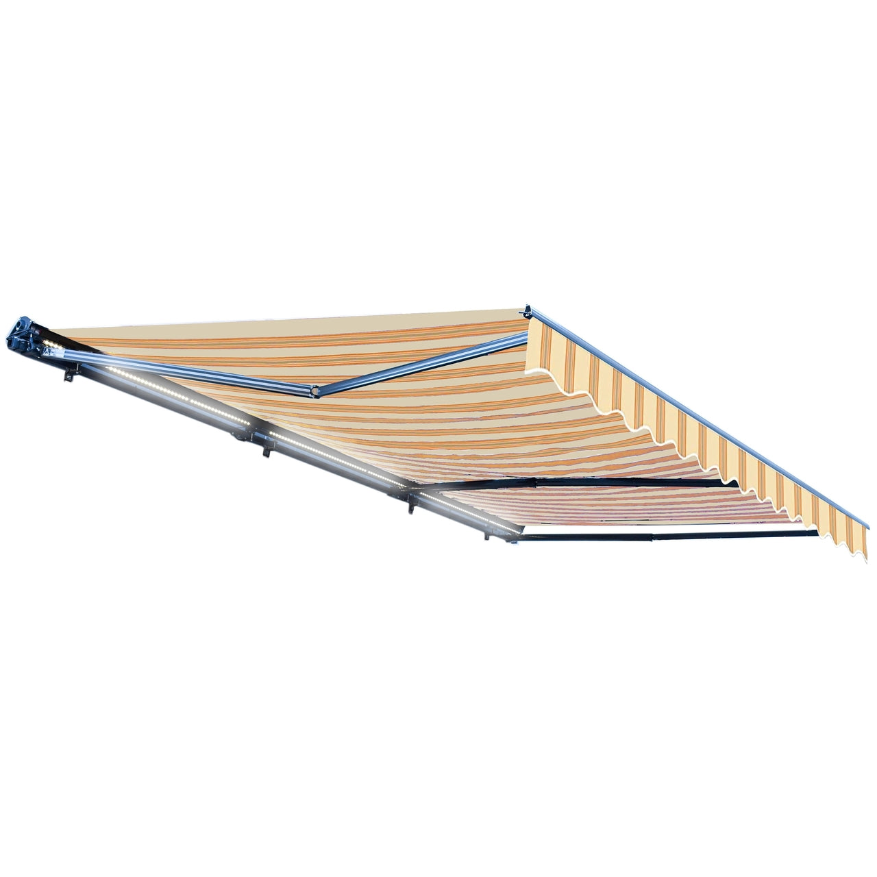 Aleko Half Cassette Motorized Retractable LED Luxury Patio Awning - 16 x 10 Feet - Multi-Striped Yellow