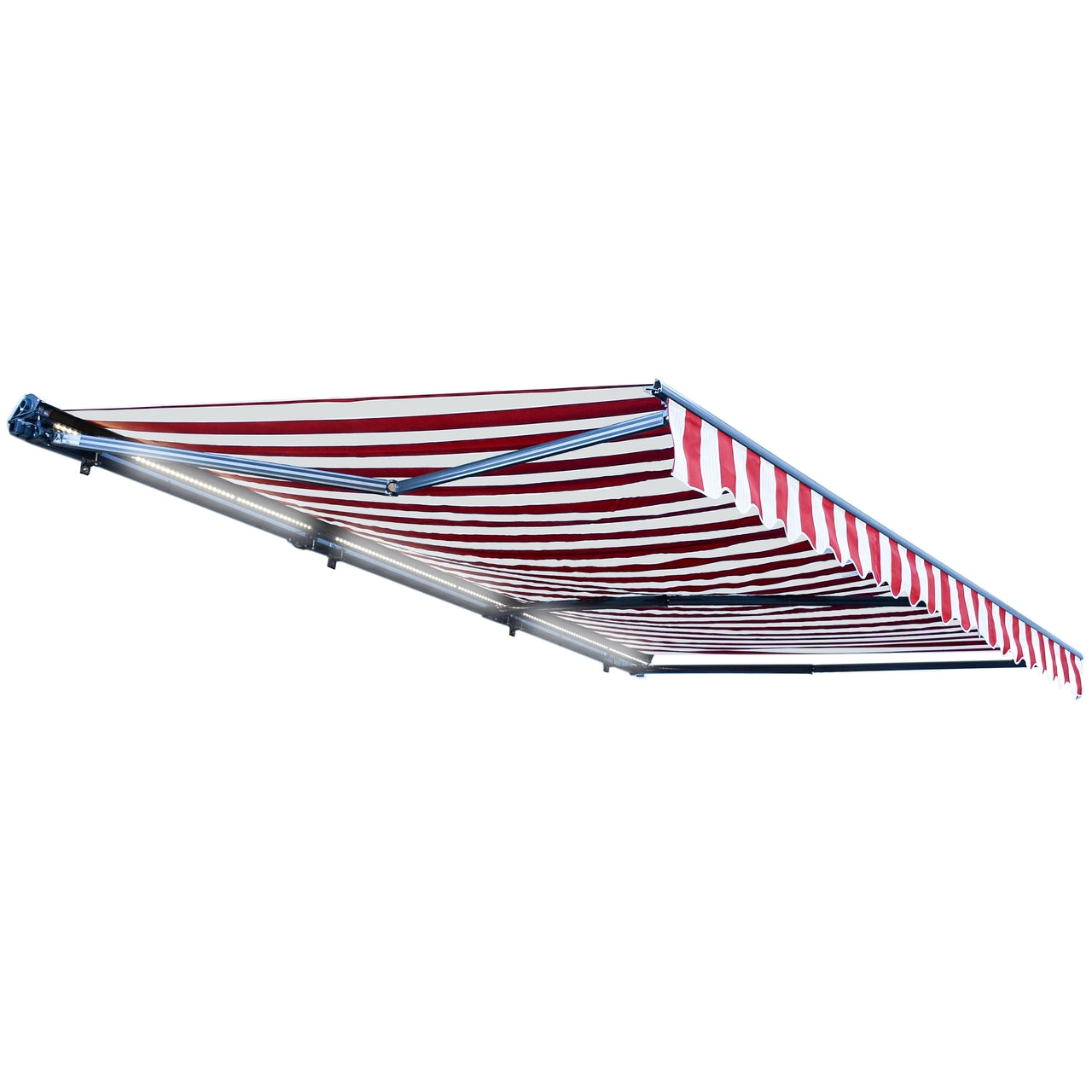 Aleko Half Cassette Motorized Retractable LED Luxury Patio Awning - 16 x 10 Feet - Red and White Stripes