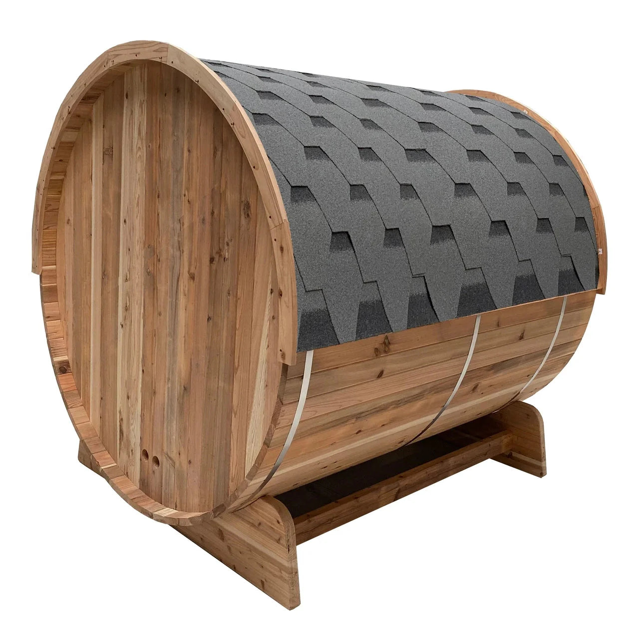 Aleko Outdoor Rustic Cedar Barrel Steam Sauna - Front Porch