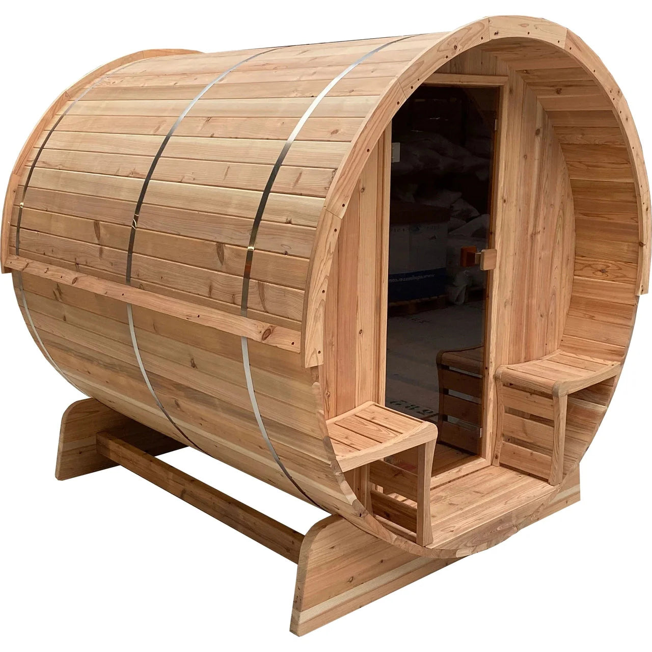 Aleko Outdoor Rustic Cedar Barrel Steam Sauna - Front Porch Canopy - ETL Certified - 2 to 4 Person