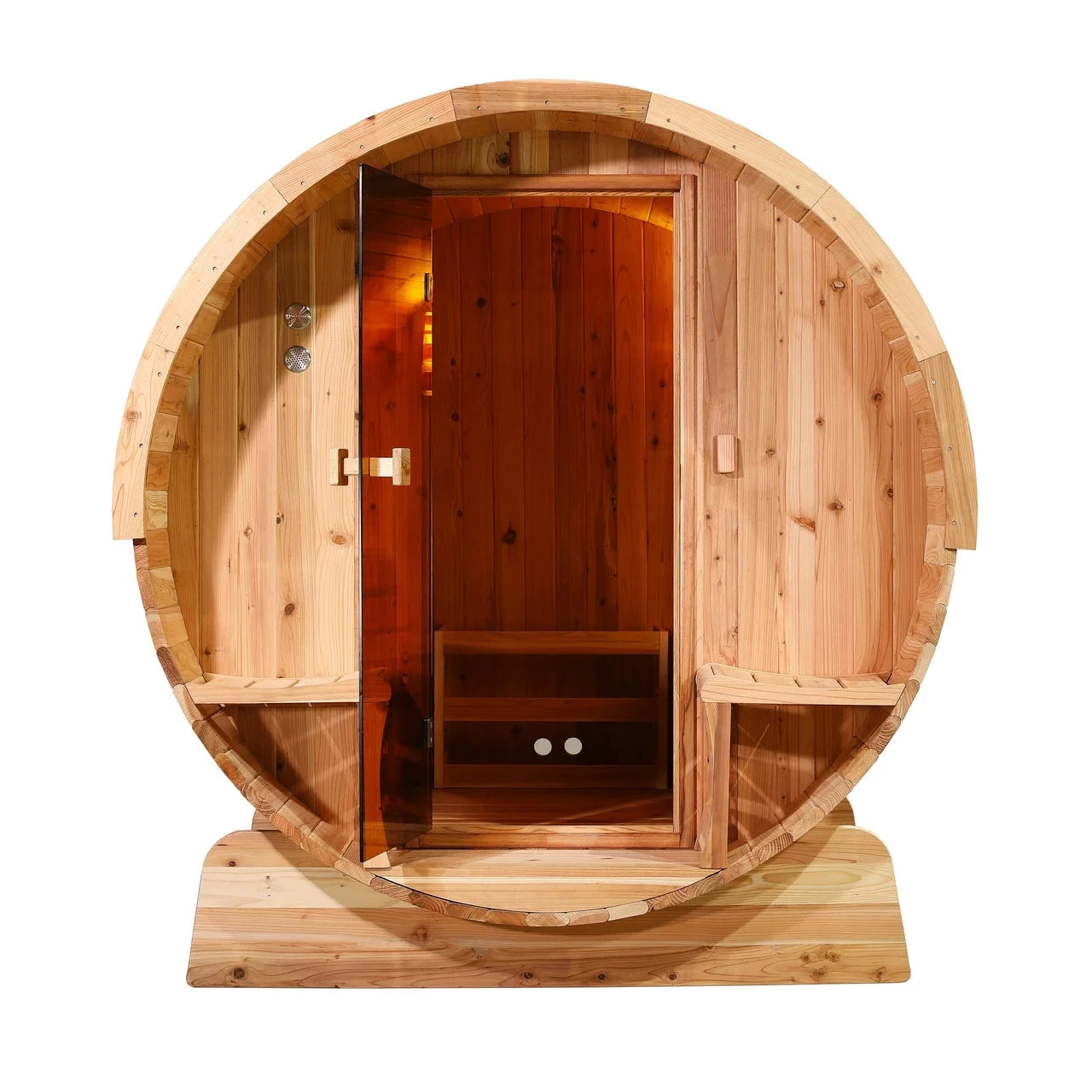 Aleko Outdoor Rustic Cedar Barrel Steam Sauna - Front Porch Canopy - ETL Certified - 5 to 6 Person
