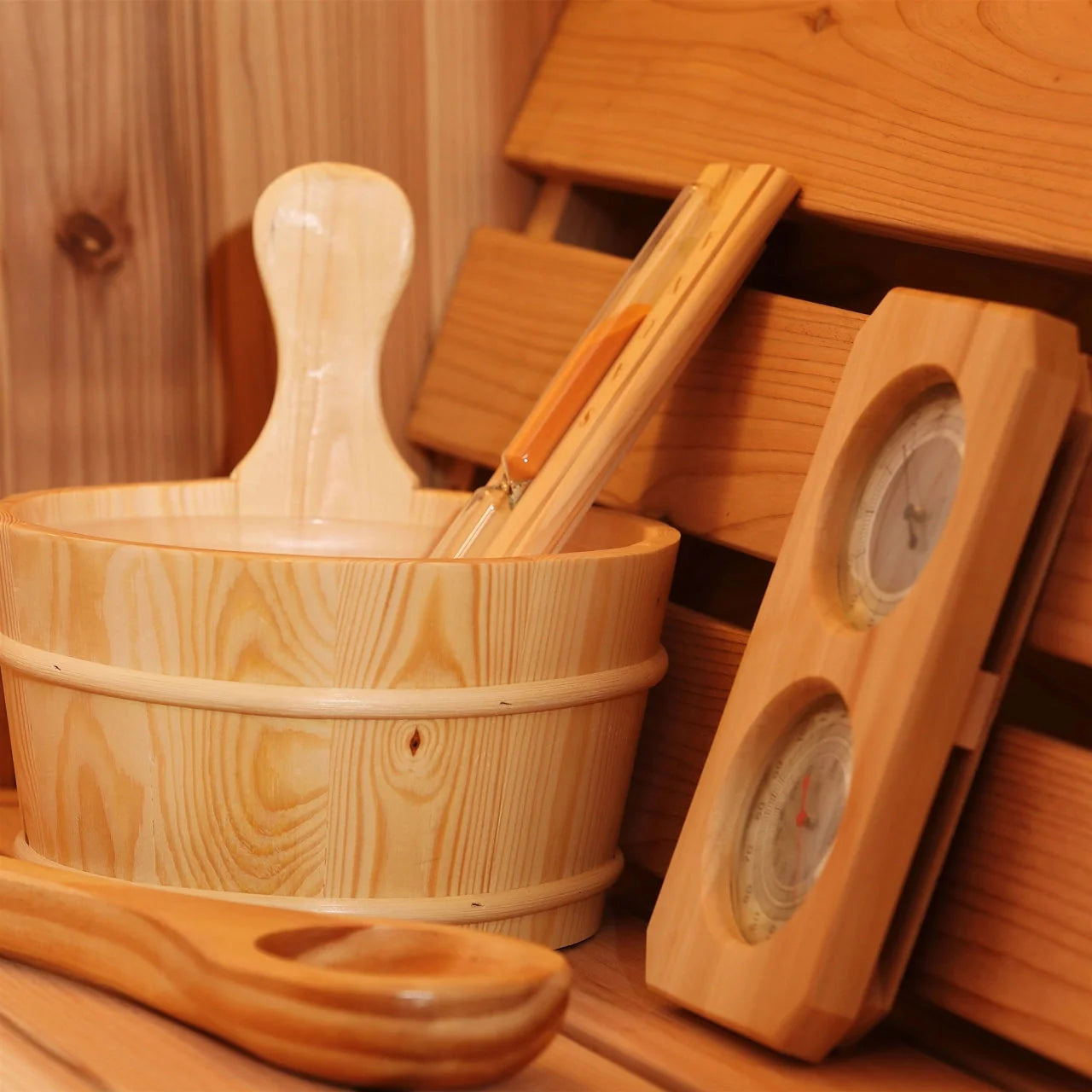 Aleko Outdoor Rustic Cedar Barrel Steam Sauna - Front Porch