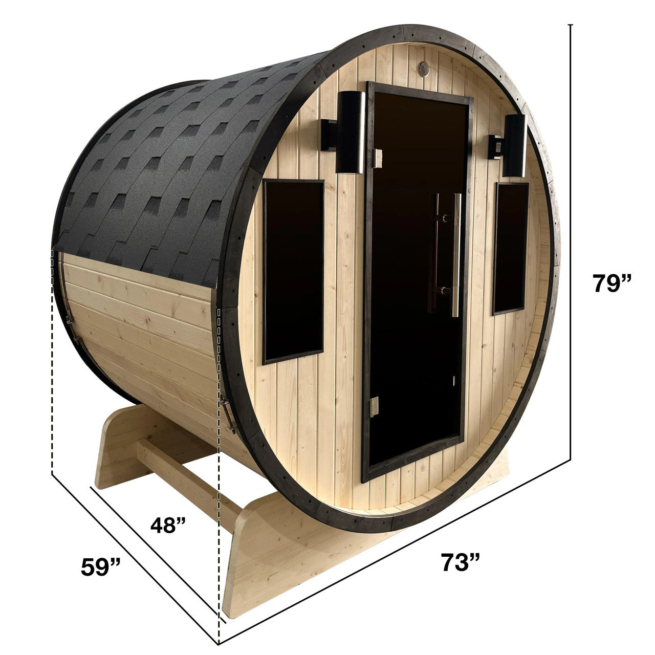 Aleko Outdoor White Finland Pine Traditional Barrel Sauna with Black Accents - 3-4 Person Capacity