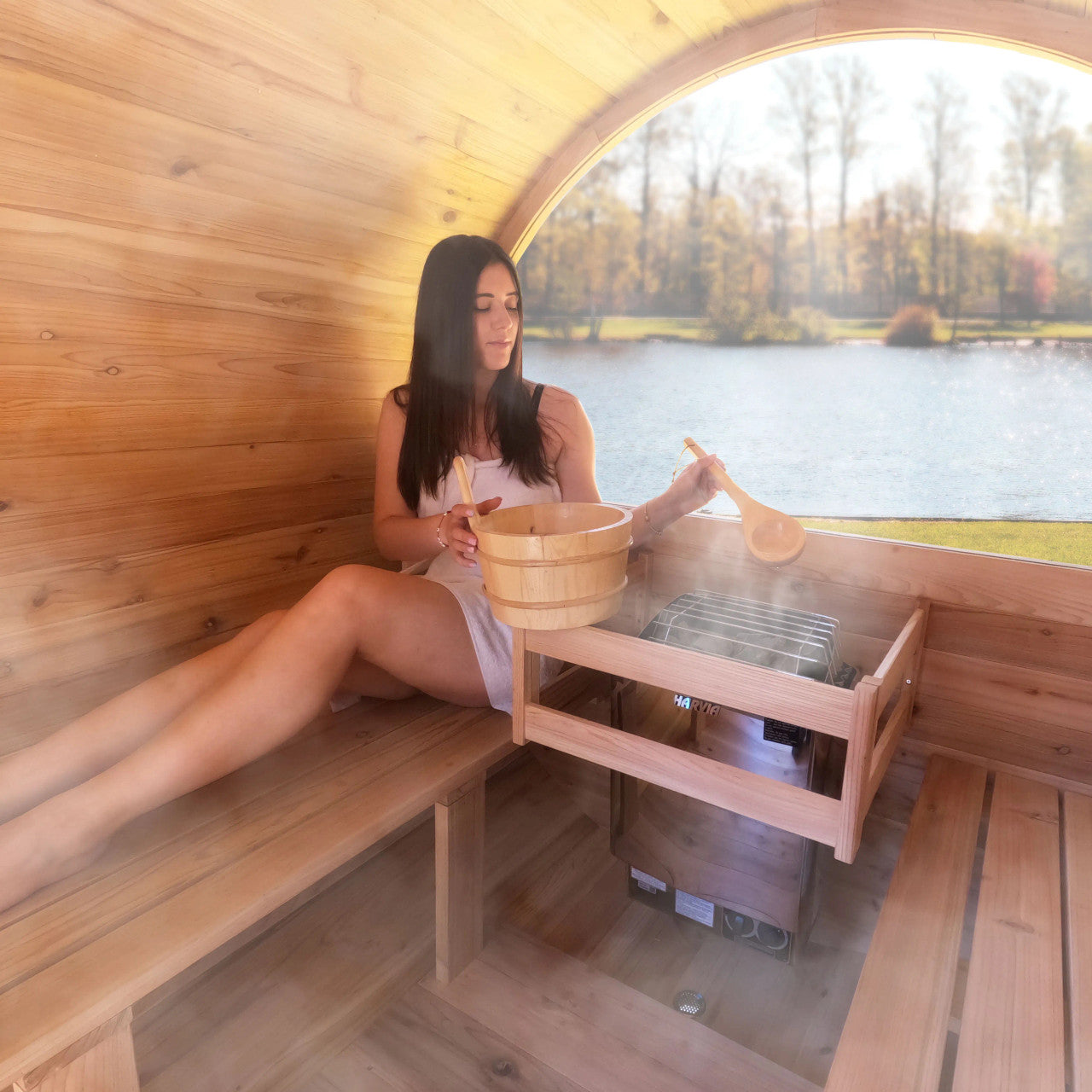 Aleko Red Cedar Barrel Sauna with Panoramic Window - 8 kW