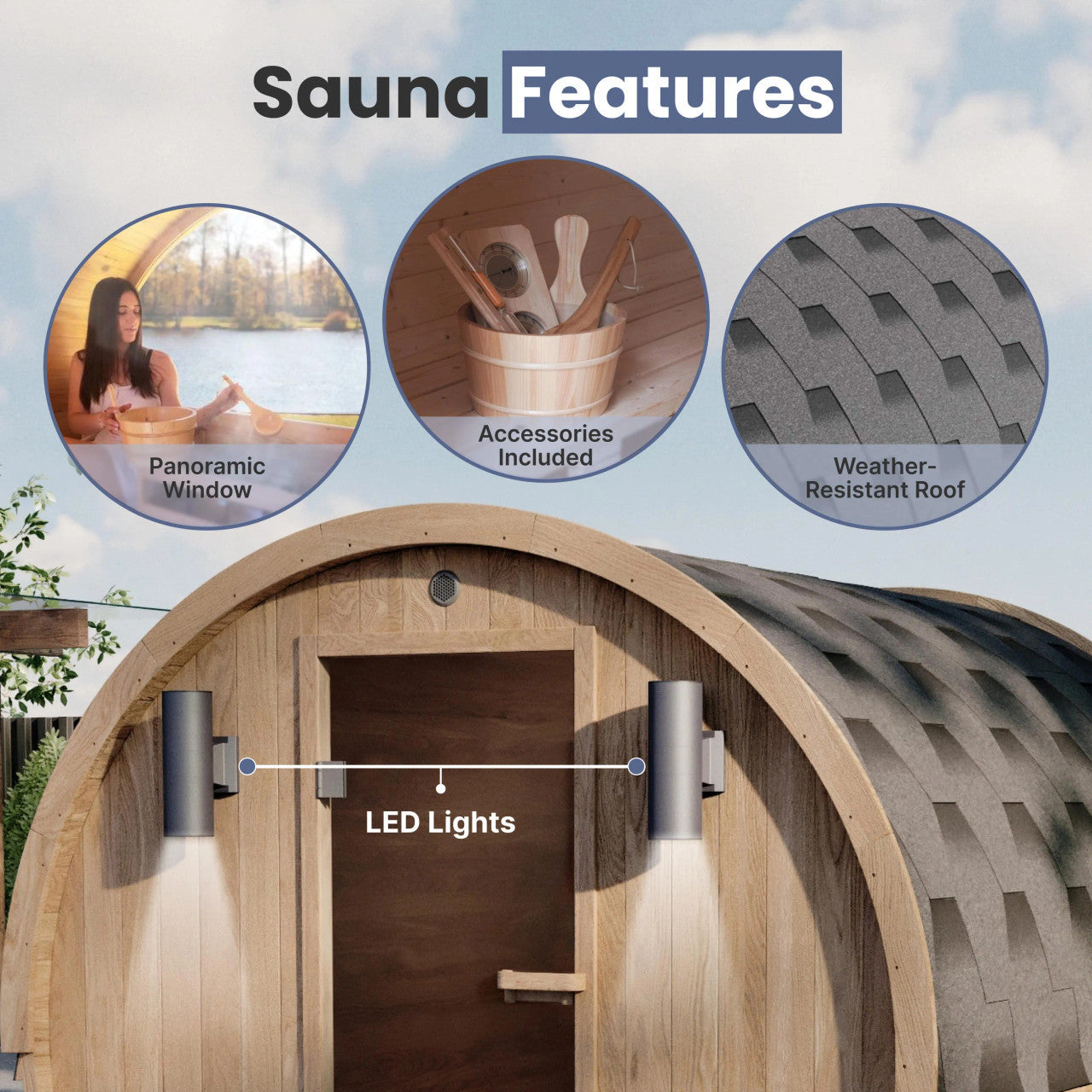 Aleko Red Cedar Barrel Sauna with Panoramic Window - 8 kW