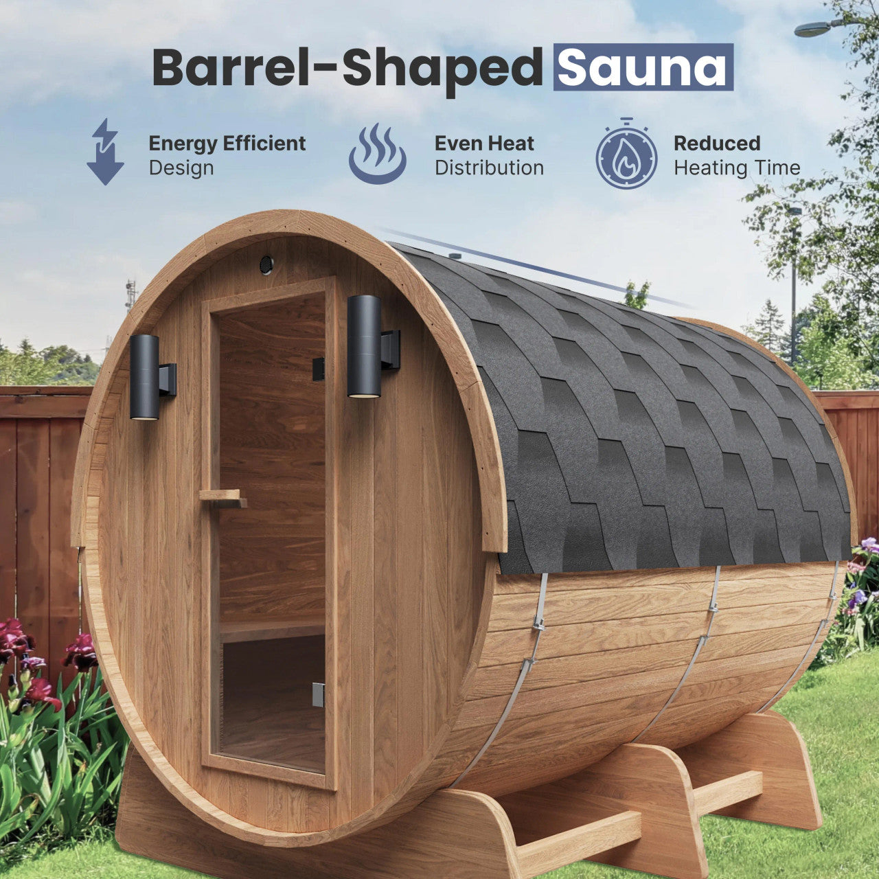 Aleko Red Cedar Barrel Sauna with Panoramic Window - 8 kW