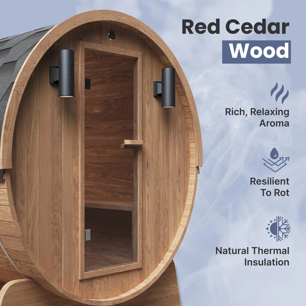 Aleko Red Cedar Barrel Sauna with Panoramic Window - 8 kW