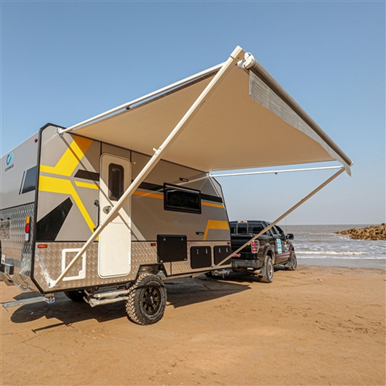 Aleko Retractable RV/Patio Awning - 12 x 8 Feet - Grey