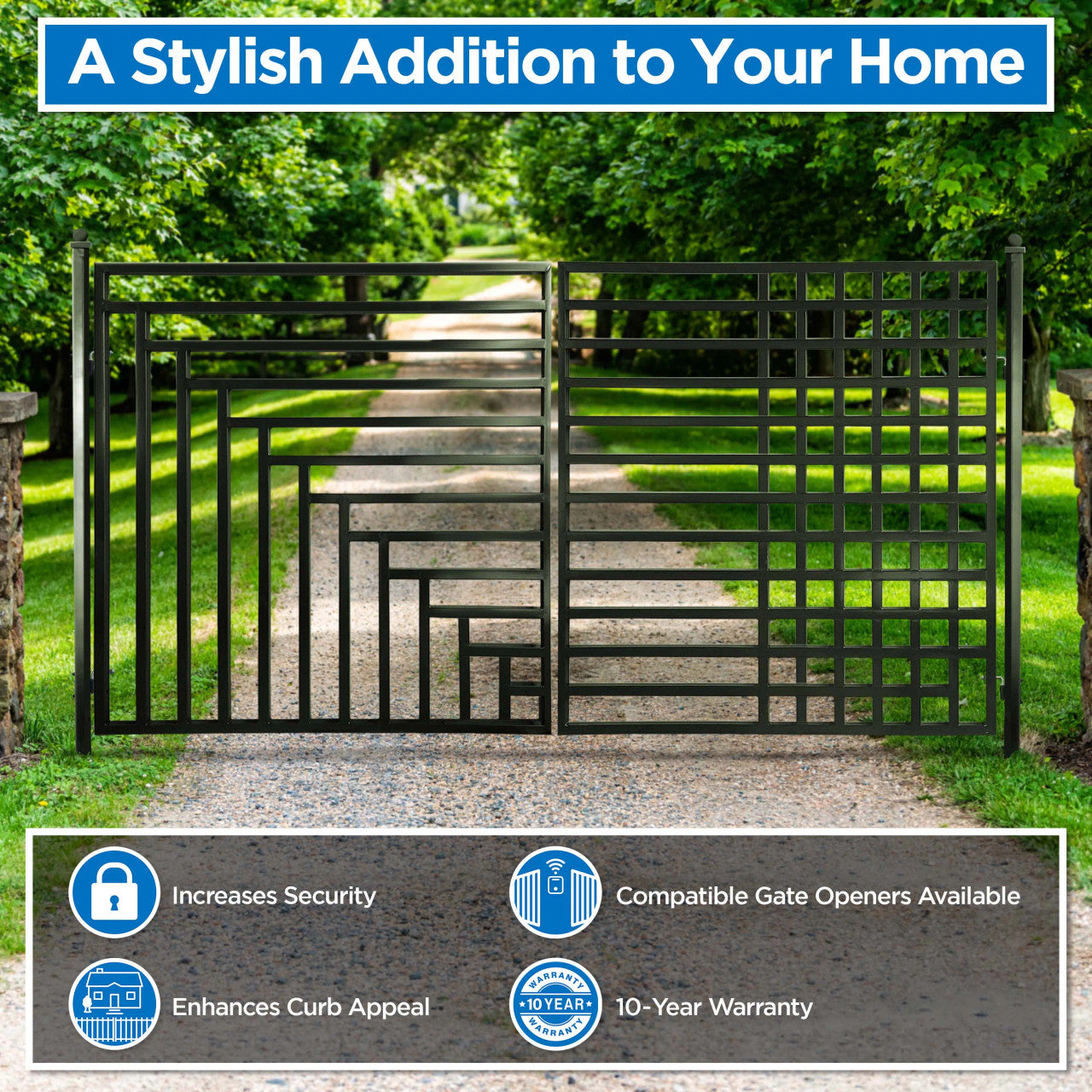 Aleko Steel Dual Swing Driveway Gate - Kyiv Style - 12 x 6