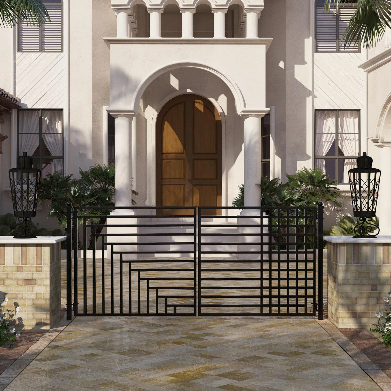 Aleko Steel Dual Swing Driveway Gate - Kyiv Style - 12 x 6