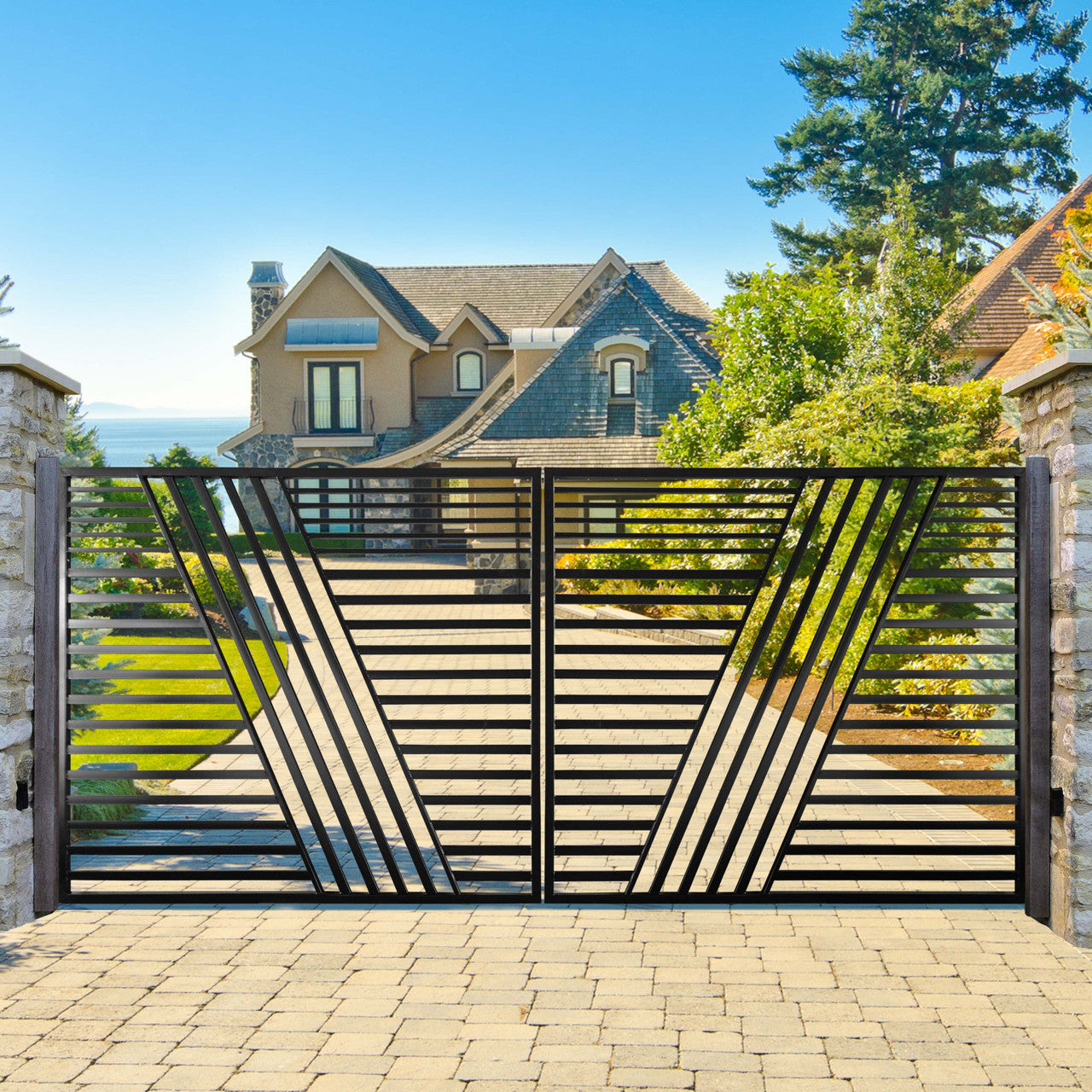 Aleko Steel Dual Swing Driveway Gate - Sofia Style - 12 x 6 Feet