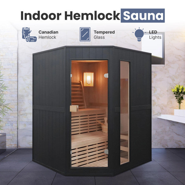 Aleko Viola Canadian Hemlock Traditional Indoor Sauna - 3-4