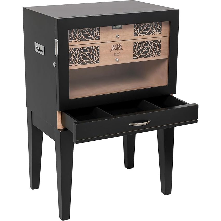 Humidor Supreme Balthazar II Glass Cabinet Humidor End Table Walnut