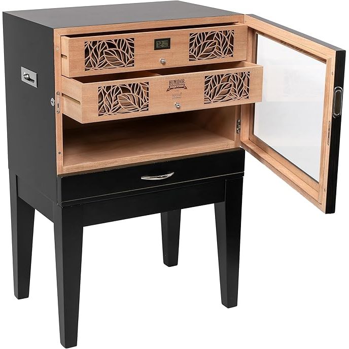 Humidor Supreme Balthazar II Glass Cabinet Humidor End Table Walnut