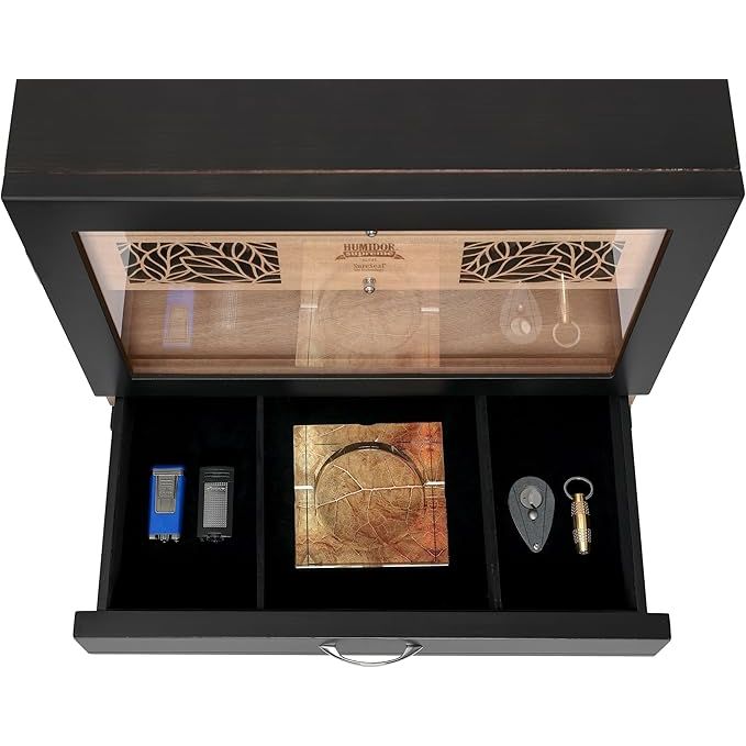 Humidor Supreme Balthazar II Glass Cabinet Humidor End Table Walnut
