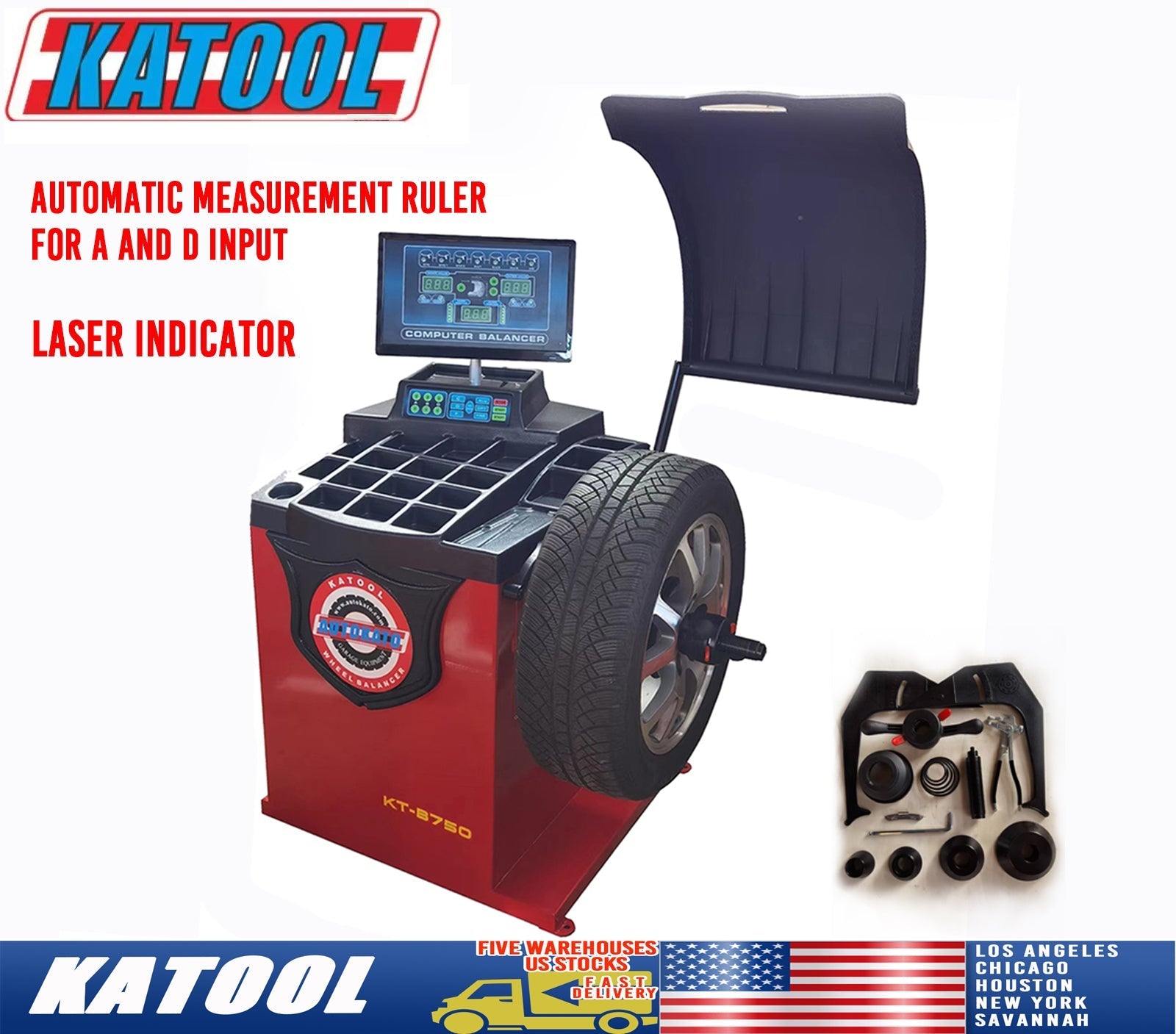 Katool KT-B750 Wheel Balancer with Auto Measurement 180rpm 110V