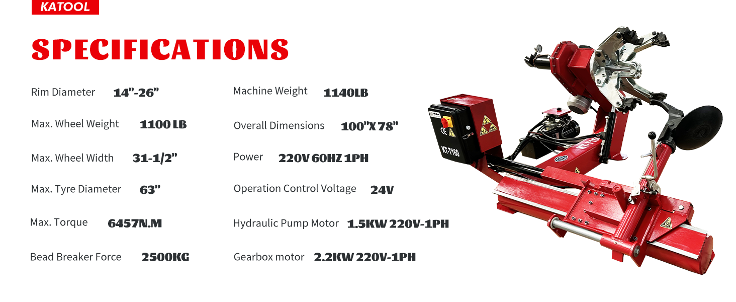 KT-T160 Heavy-Duty Truck Tire Changer Machine for 14-26\" Rims