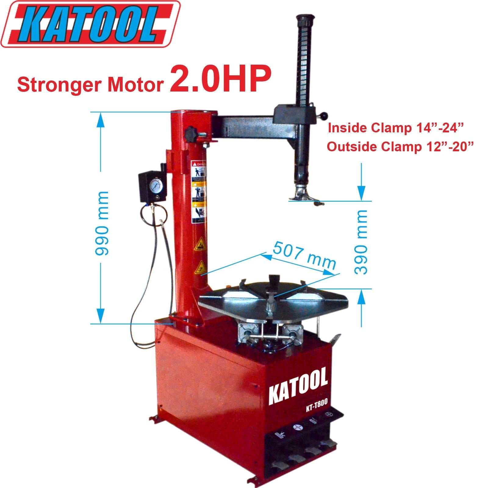 KATOOL KT-T800 Wheel-Clamp Tire Changer 2.0HP Motor Heavy-Duty