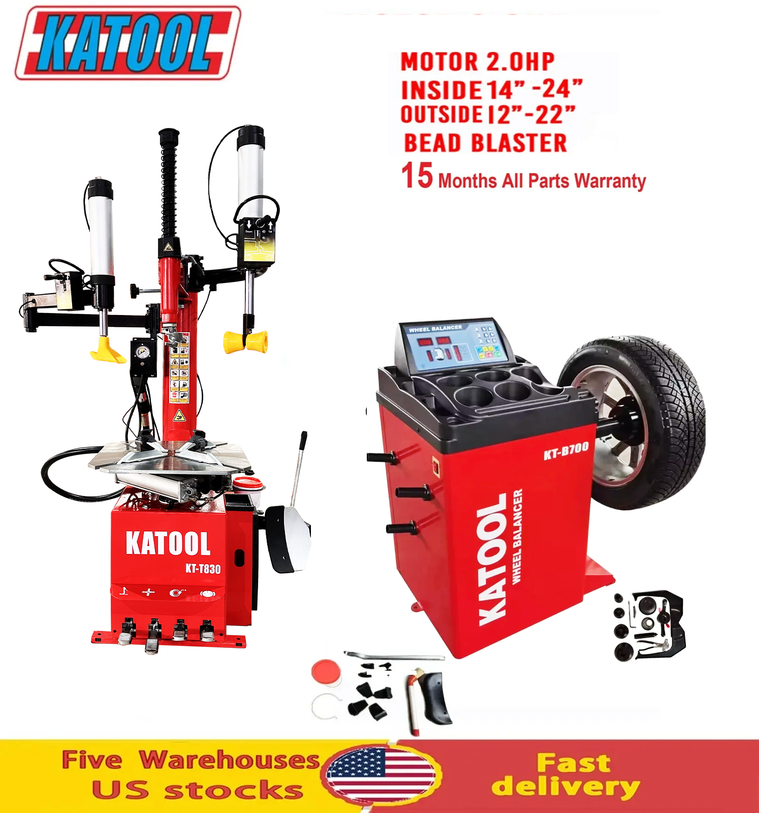Katool KT-T830 Tire Changer and KT-B700 Wheel Balancer Combo