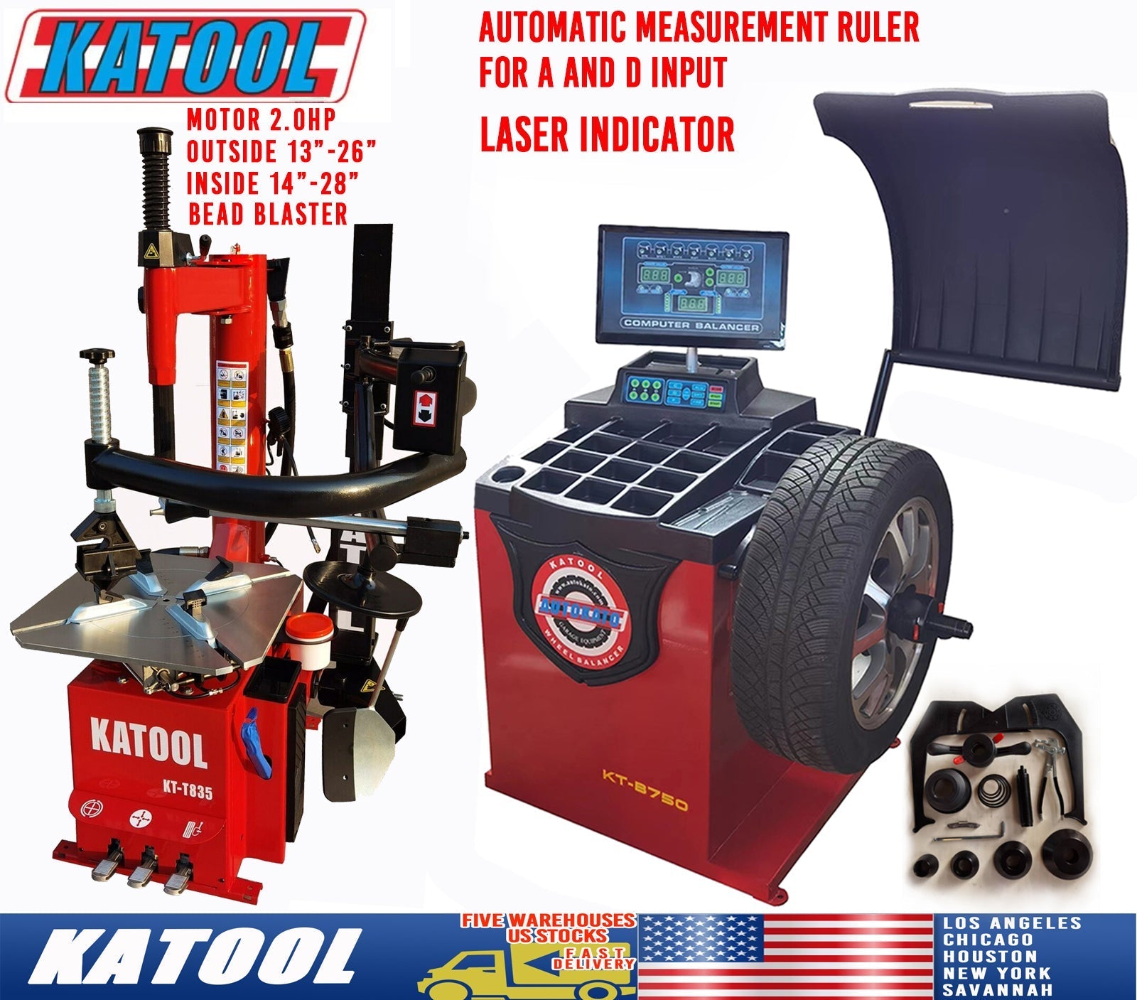 Katool KT-T835 Tire Changer and KT-B750 Wheel Balancer Combo