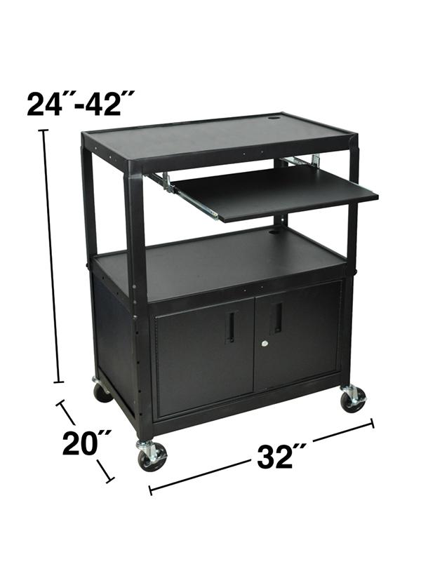 Luxor Extra Wide Adjustable Height A/V Cart W/ Keyboard Shelf &amp; Cabinet