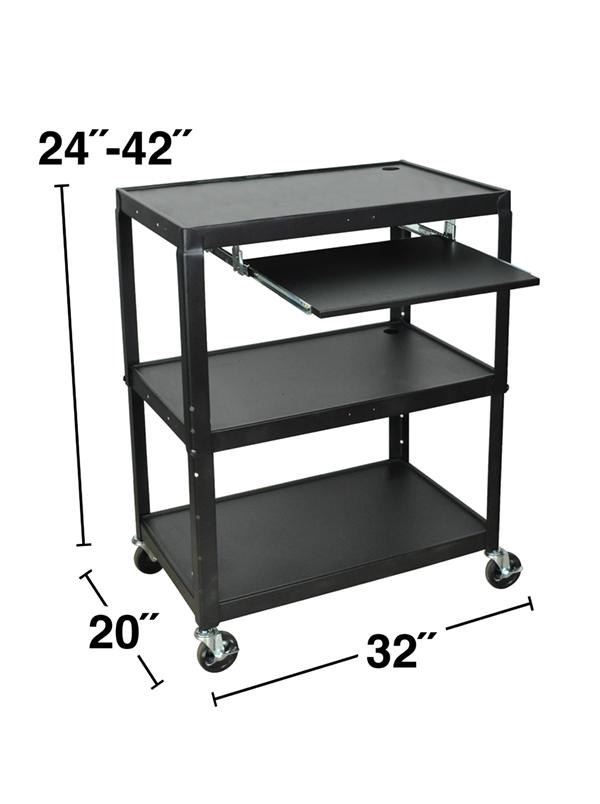 Luxor Extra Wide Steel Adjustable Height A/V Cart W/Pullout Keyboard Shelf
